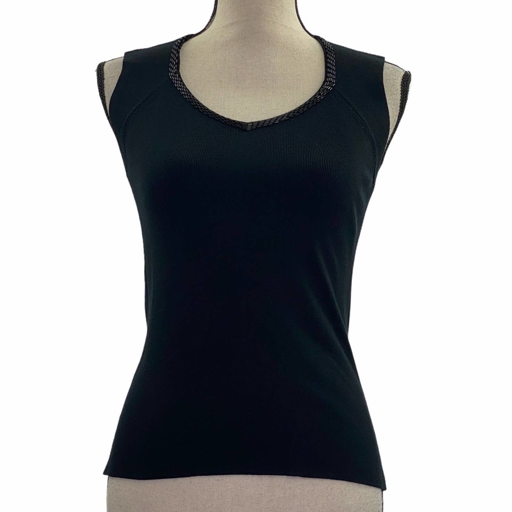 GEORGIOU Studio Black Beaded Tank Top Size Large